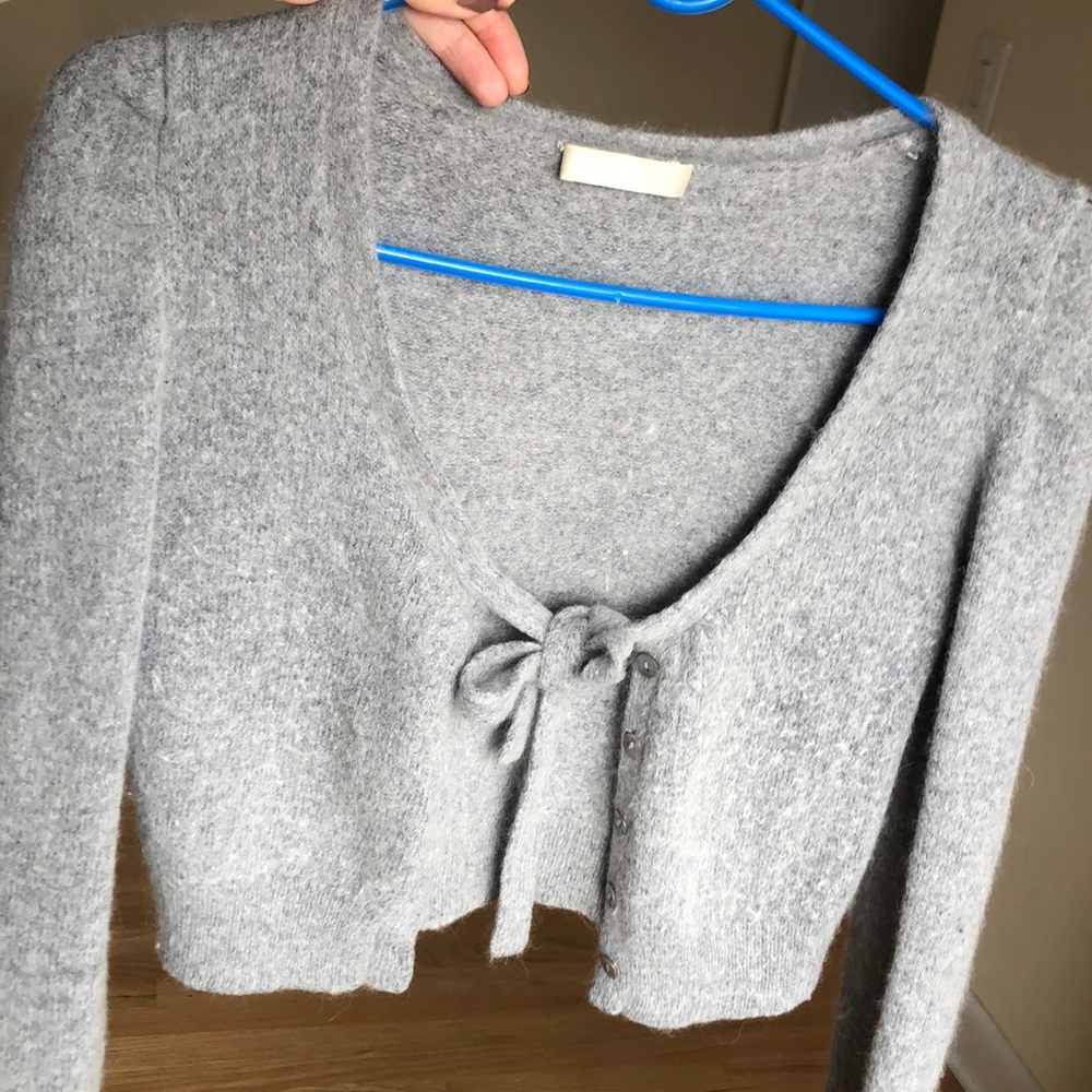 Promod Paris angora crop top knitted puff sleeves